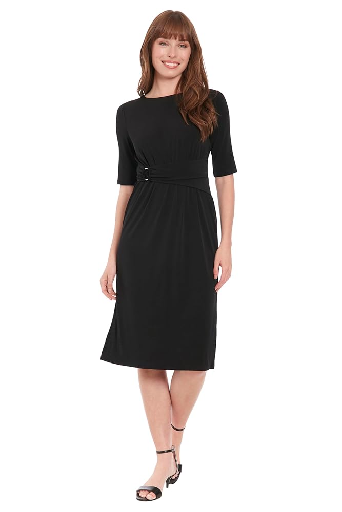 Amazon.com: London Times Women's Side Ruched Buckle Midi